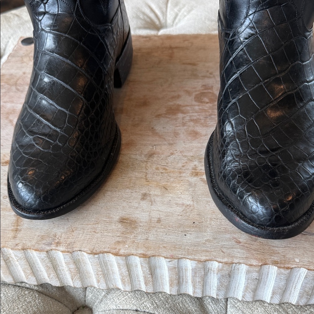 J B Hill Men's 9 EE Black Bias Cut Alligator Crocodile COWBOY Western Boots - Picture 3 of 8
